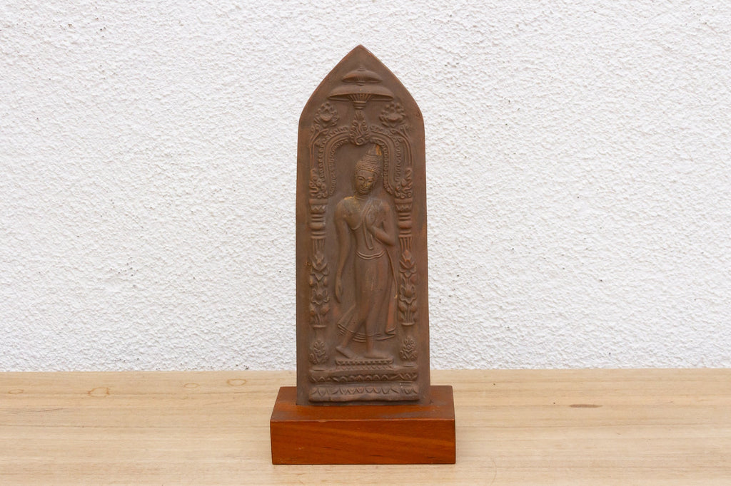 Graceful Terracotta Buddha Votive Plaque on Custom Stand