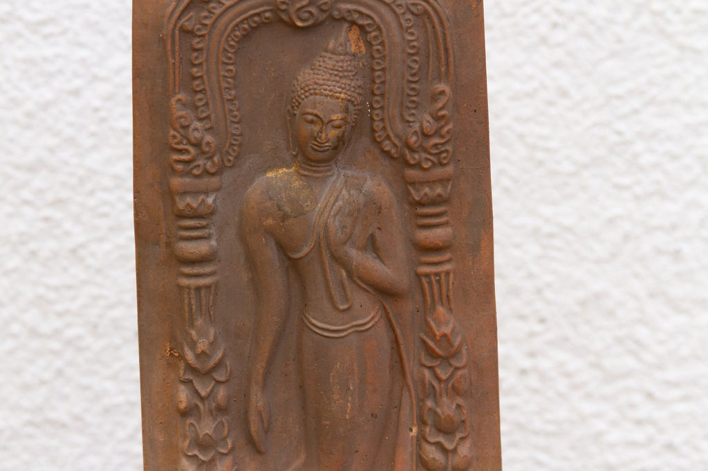 Graceful Terracotta Buddha Votive Plaque on Custom Stand
