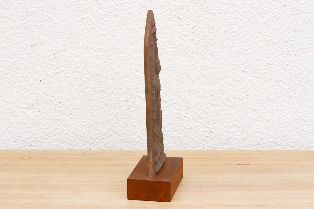 Graceful Terracotta Buddha Votive Plaque on Custom Stand