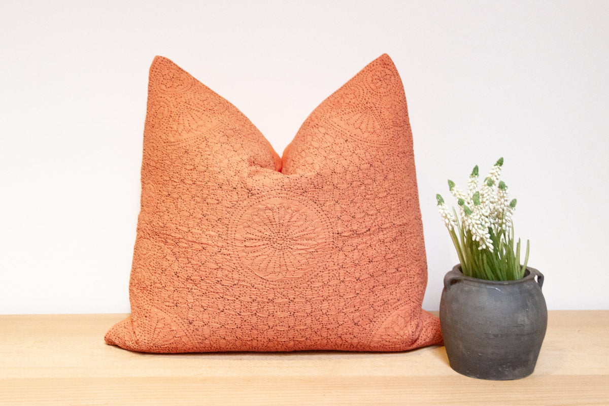 Carrot Orange Hand-Stitched Pillow Cover