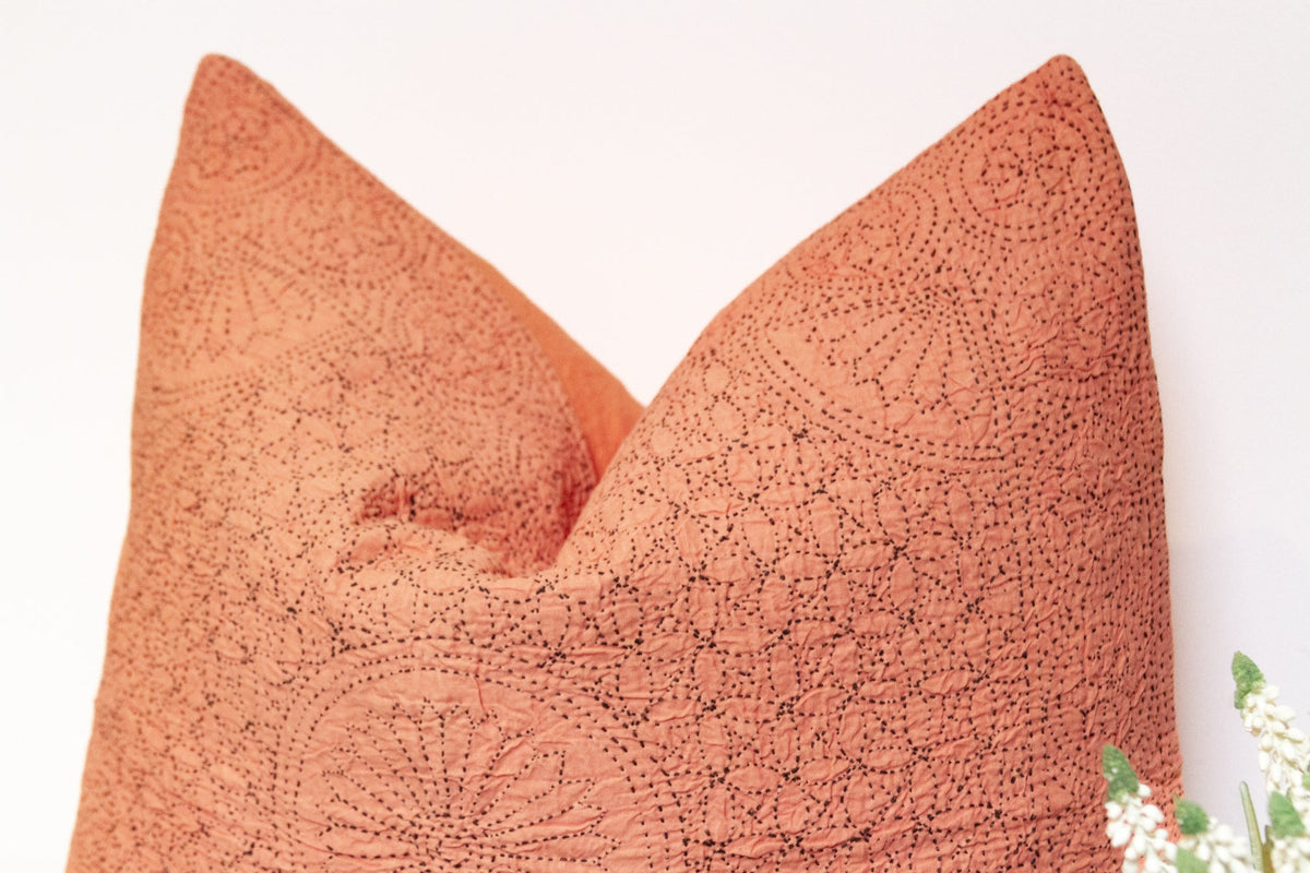 Carrot Orange Hand-Stitched Pillow Cover