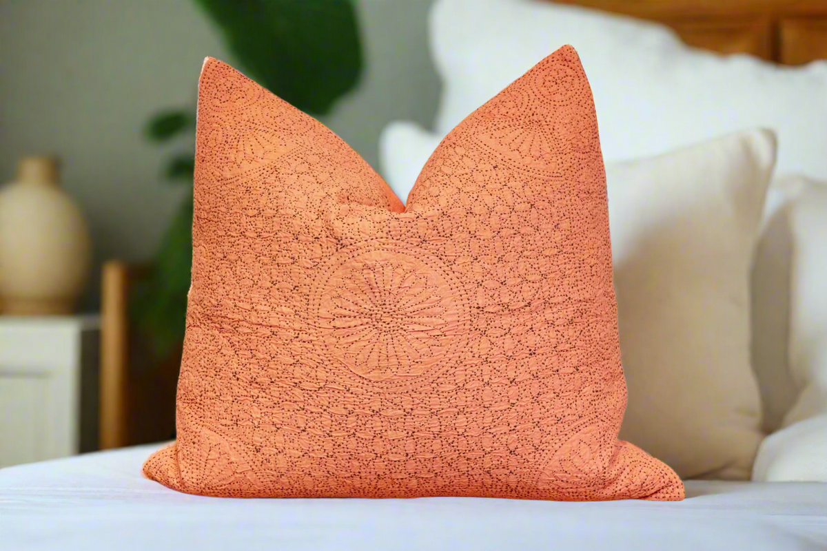 Carrot Orange Hand-Stitched Pillow Cover