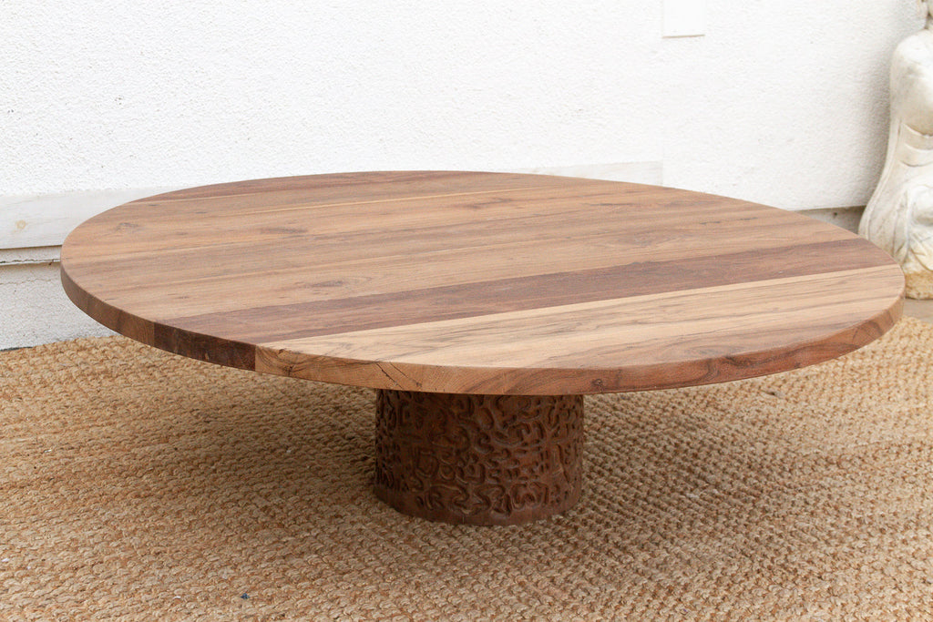 48" DM Round Sculptural Teak Coffee Table (Trade)