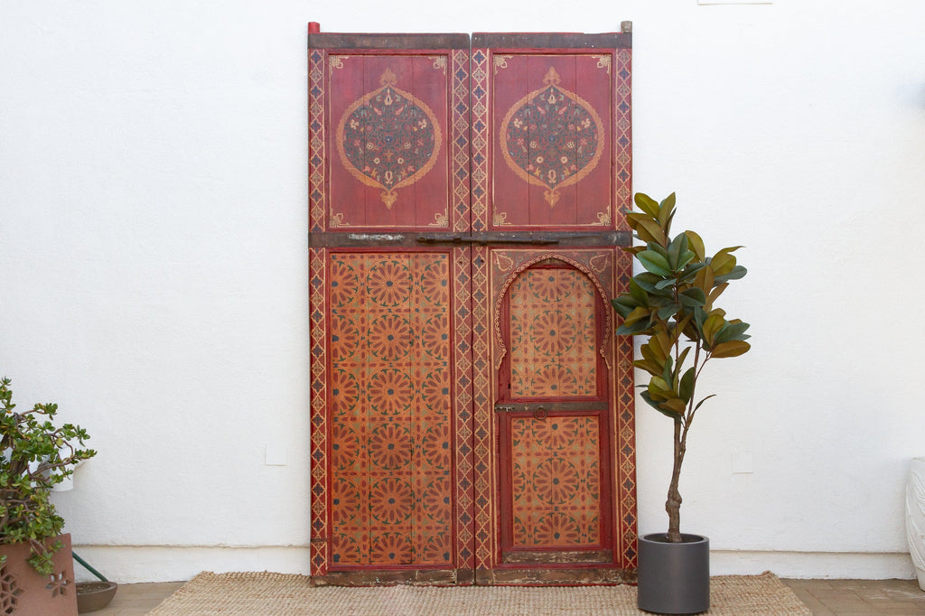 Imposing Pair of Antique Marrakech Moroccan Painted Doors