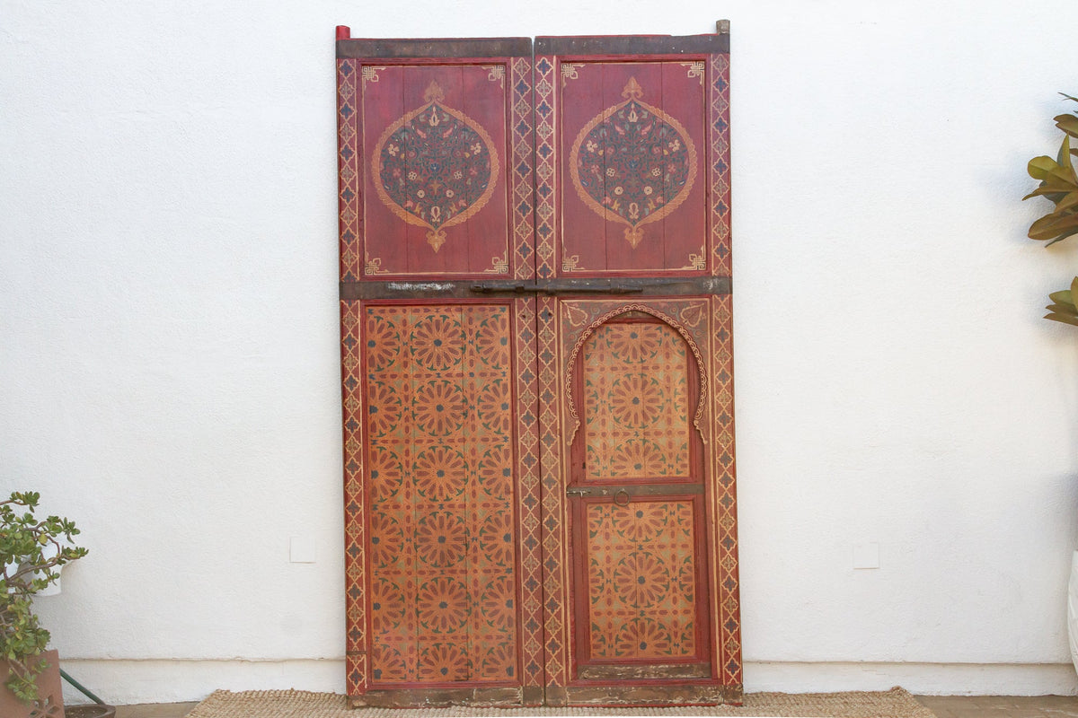 Imposing Pair of Antique Marrakech Moroccan Painted Doors