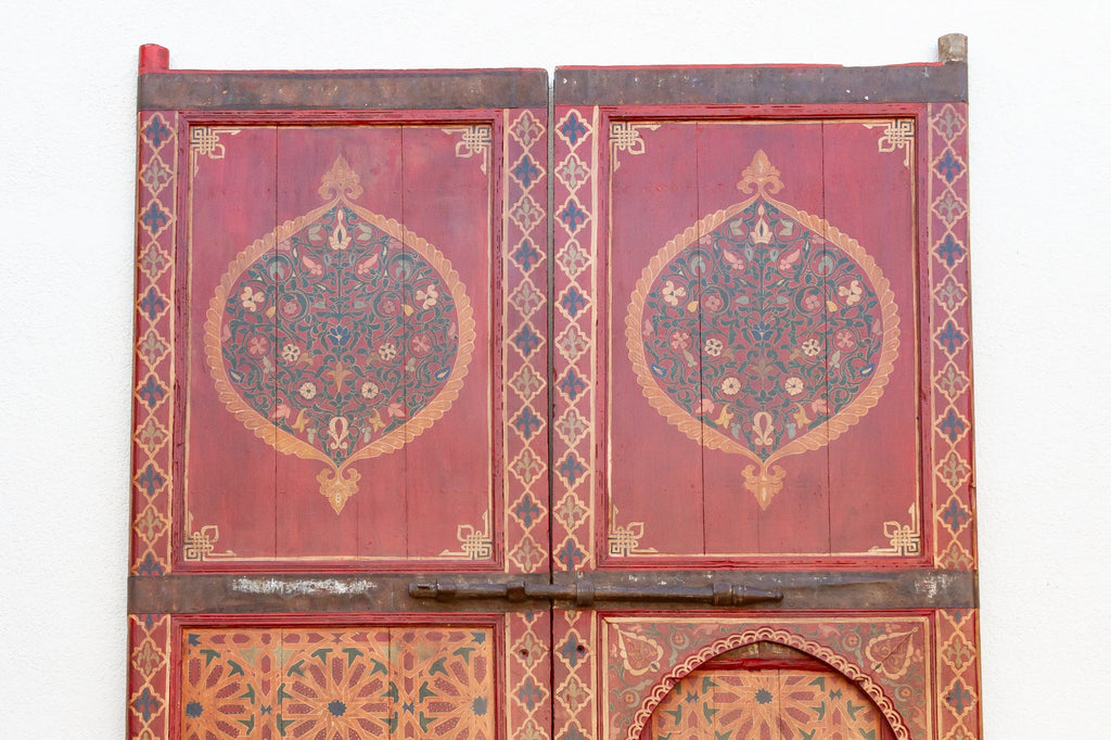 Imposing Pair of Antique Marrakech Moroccan Painted Doors