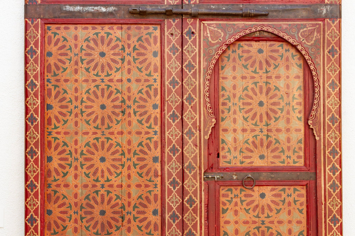 Imposing Pair of Antique Marrakech Moroccan Painted Doors