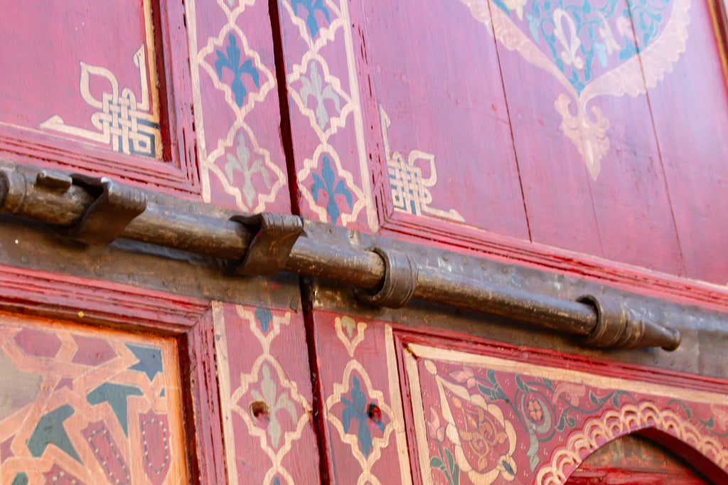 Imposing Pair of Antique Marrakech Moroccan Painted Doors