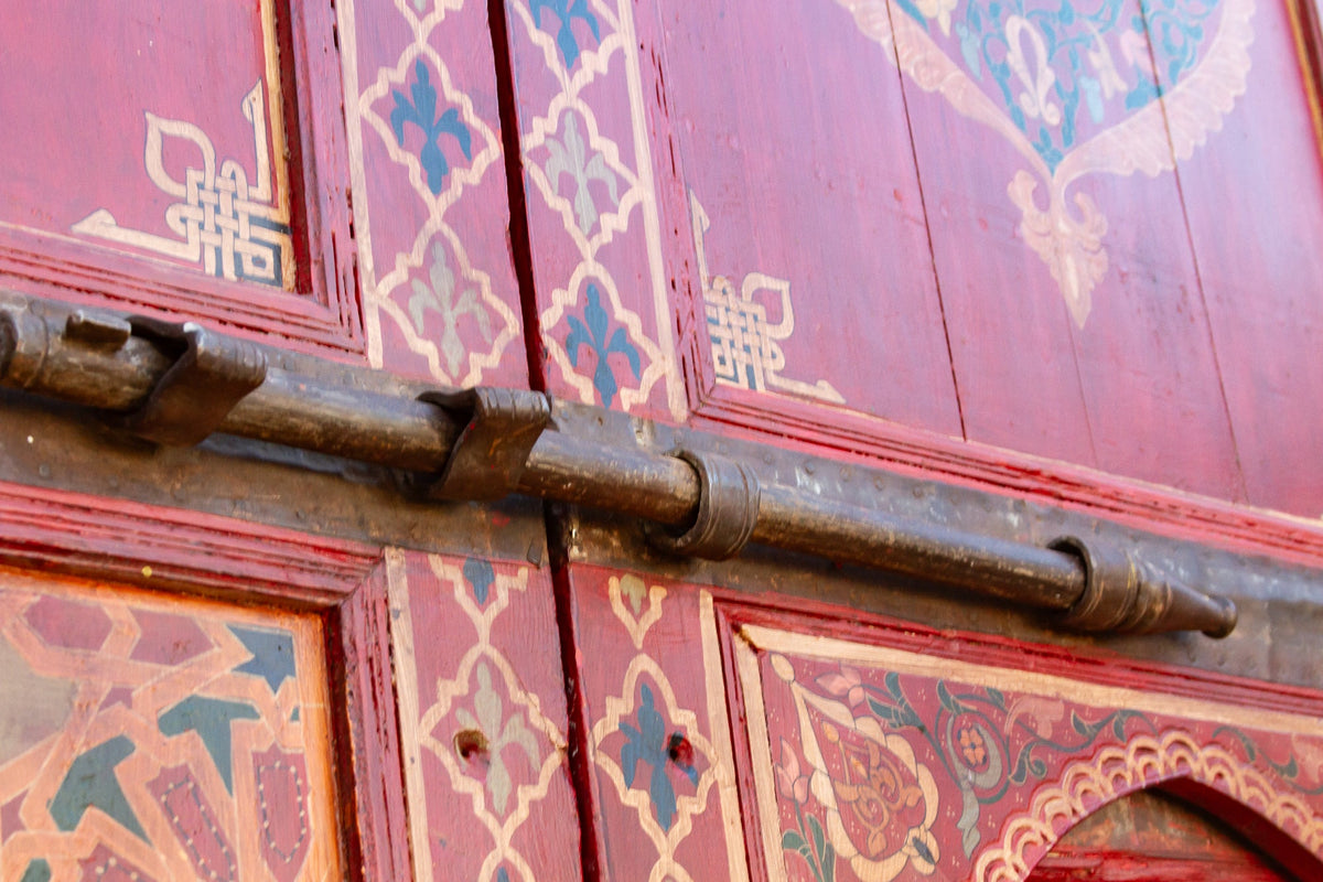 Imposing Pair of Antique Marrakech Moroccan Painted Doors