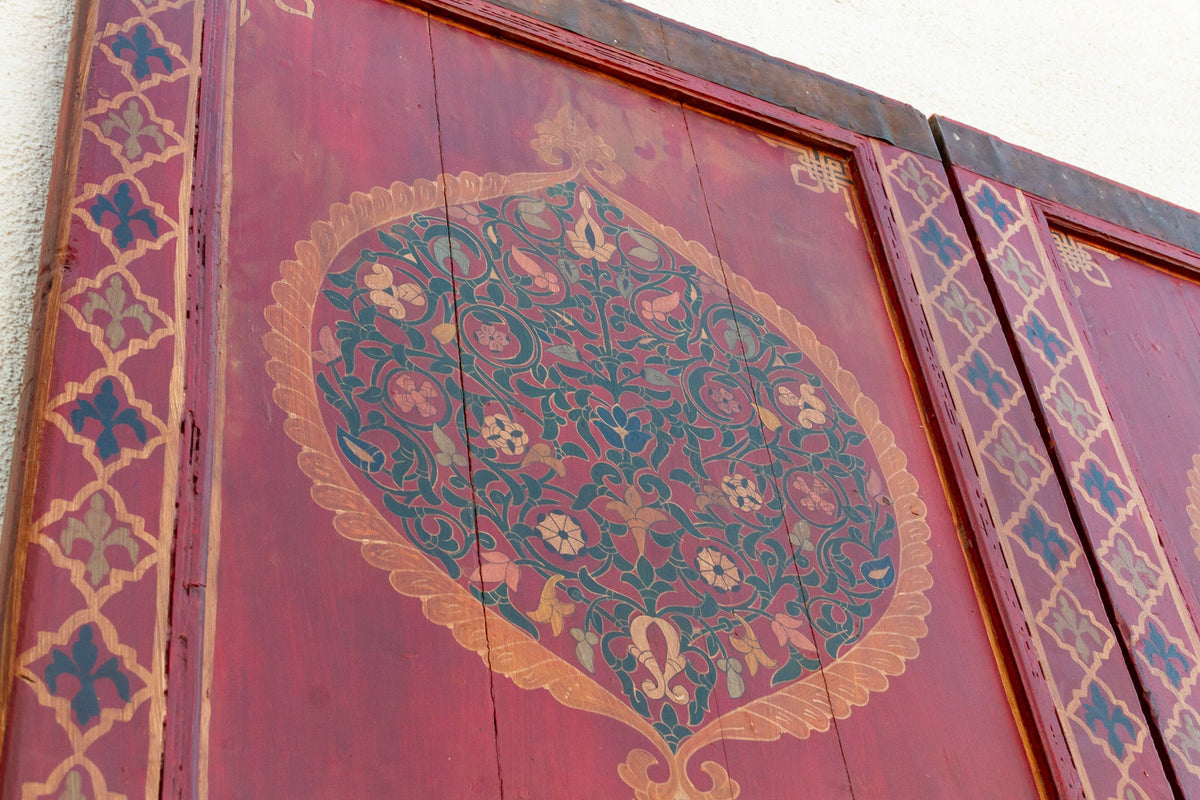 Imposing Pair of Antique Marrakech Moroccan Painted Doors