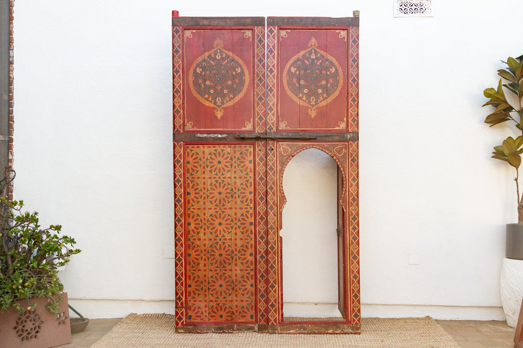 Imposing Pair of Antique Marrakech Moroccan Painted Doors