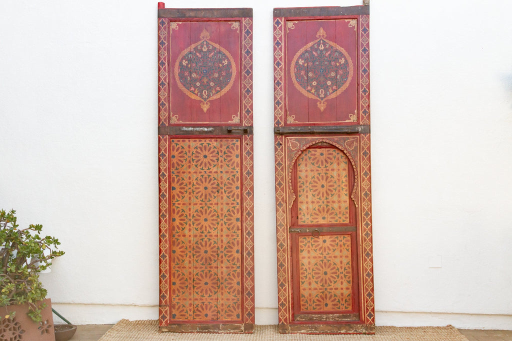 Imposing Pair of Antique Marrakech Moroccan Painted Doors