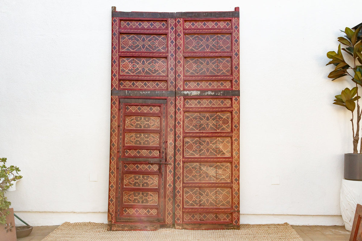 Imposing Pair of Antique Marrakech Moroccan Painted Doors