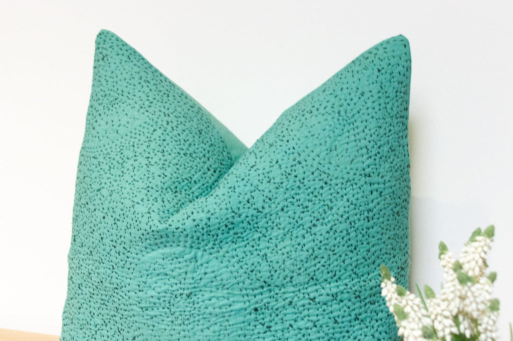 Aqua Hand-Stitched Pillow Cover