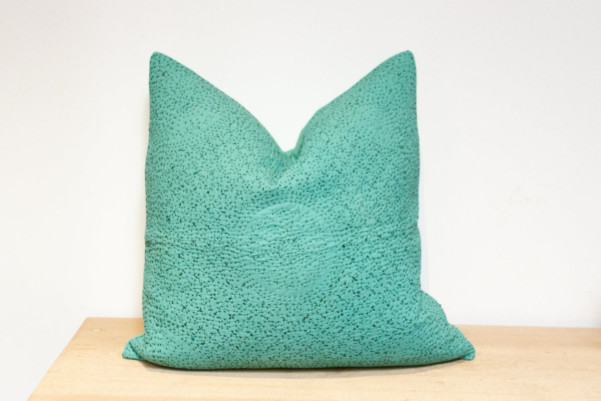 Aqua Hand-Stitched Pillow Cover