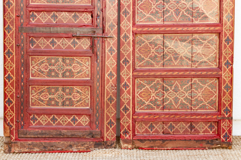 Imposing Pair of Antique Marrakech Moroccan Painted Doors