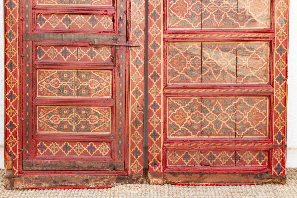 Imposing Pair of Antique Marrakech Moroccan Painted Doors