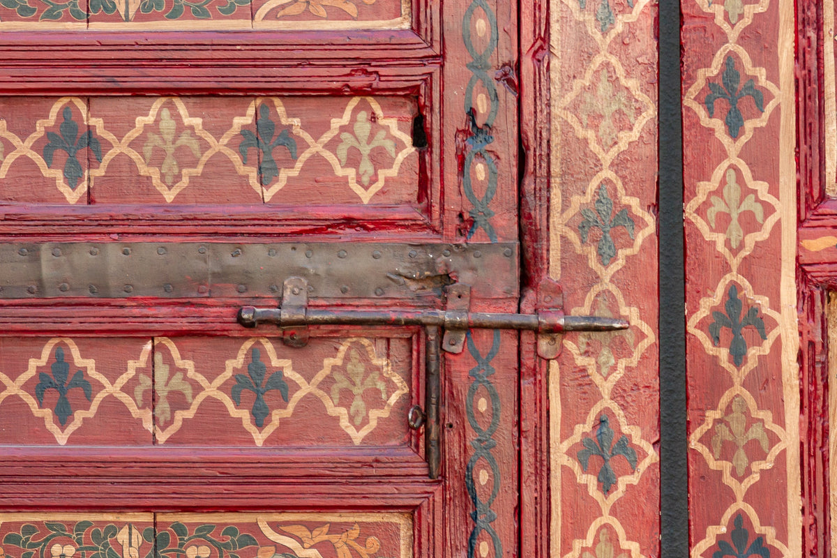 Imposing Pair of Antique Marrakech Moroccan Painted Doors