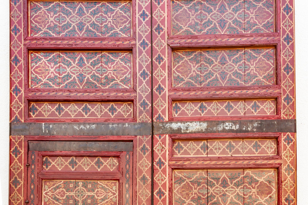 Imposing Pair of Antique Marrakech Moroccan Painted Doors