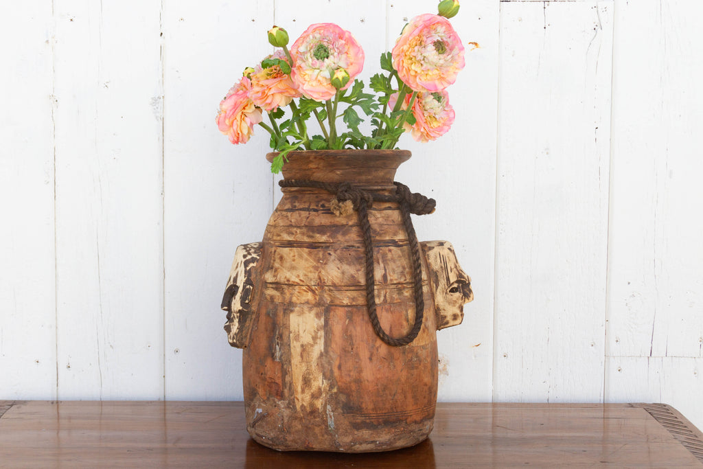 Oversize Wood Tribal Vintage Pot