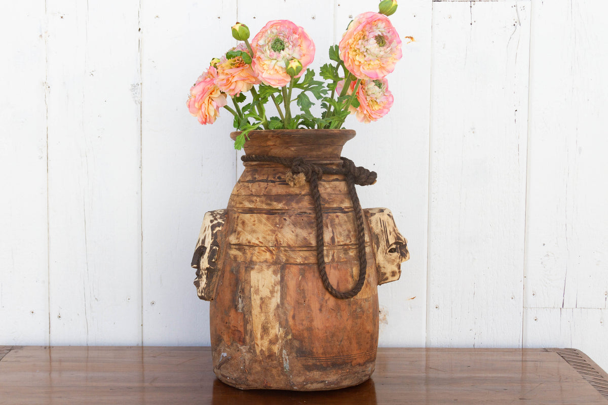 Oversize Wood Tribal Vintage Pot