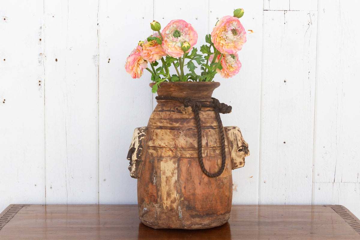 Oversize Wood Tribal Vintage Pot