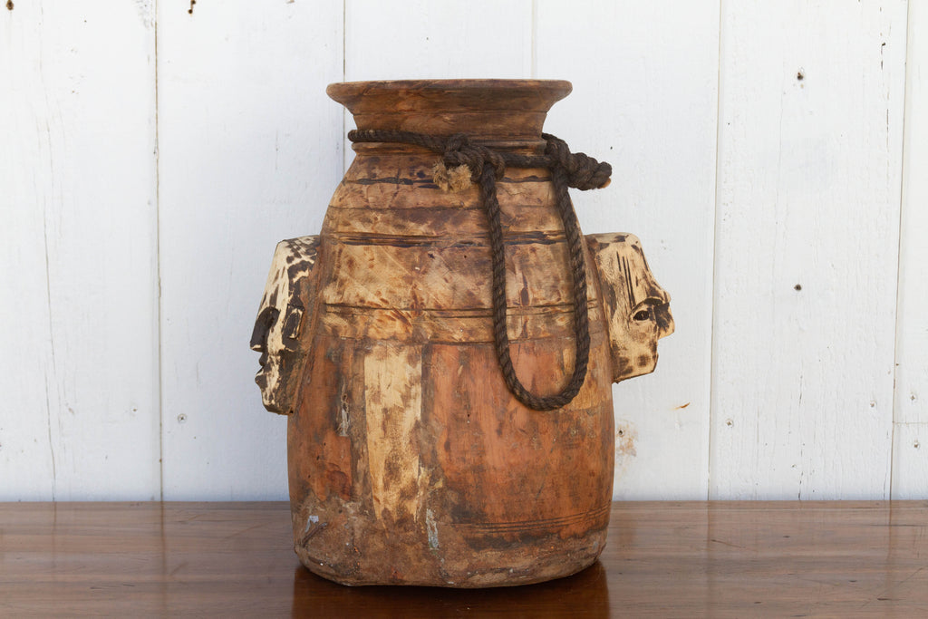 Oversize Wood Tribal Vintage Pot