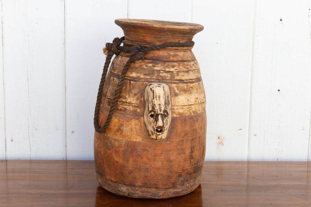 Oversize Wood Tribal Vintage Pot