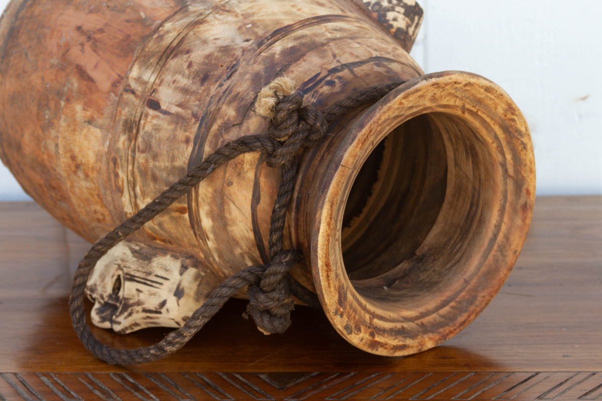 Oversize Wood Tribal Vintage Pot