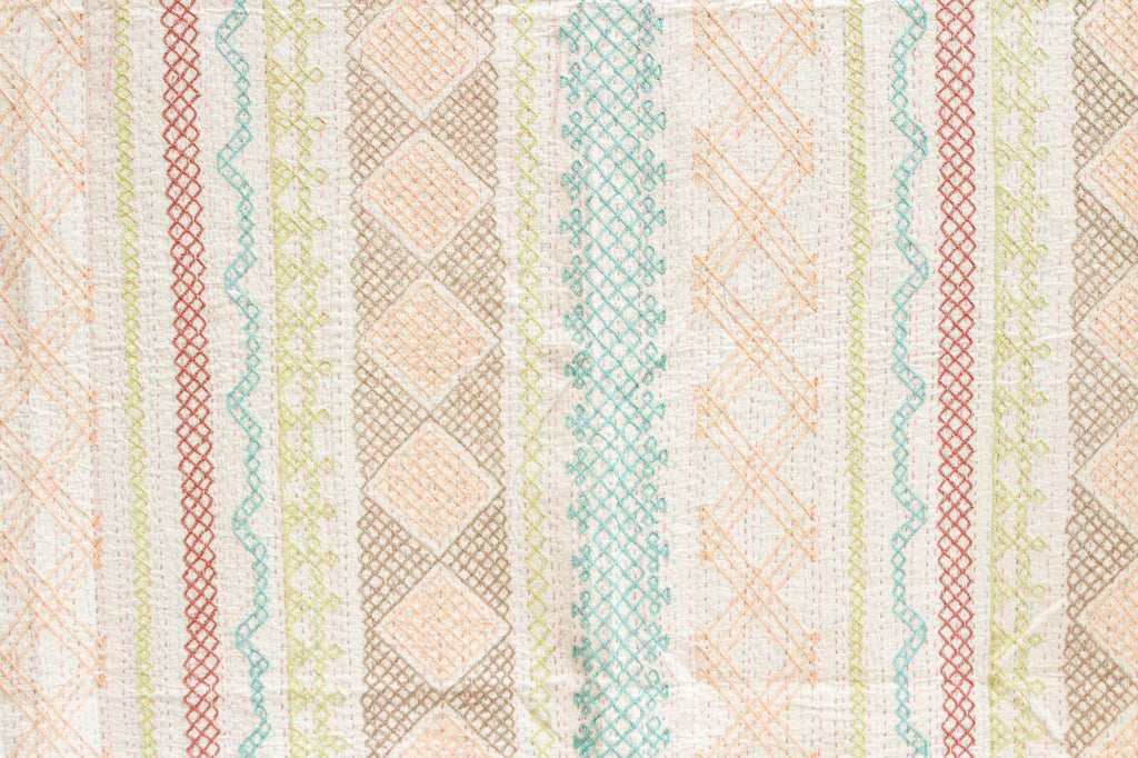 Pastel Geometric Hand-stitched Cotton Kantha Bedcover