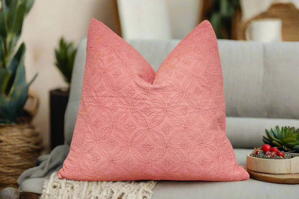 Rose Quartz Hand-Stitched Pillow Cover