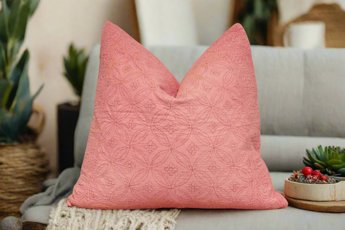Rose Quartz Hand-Stitched Pillow Cover