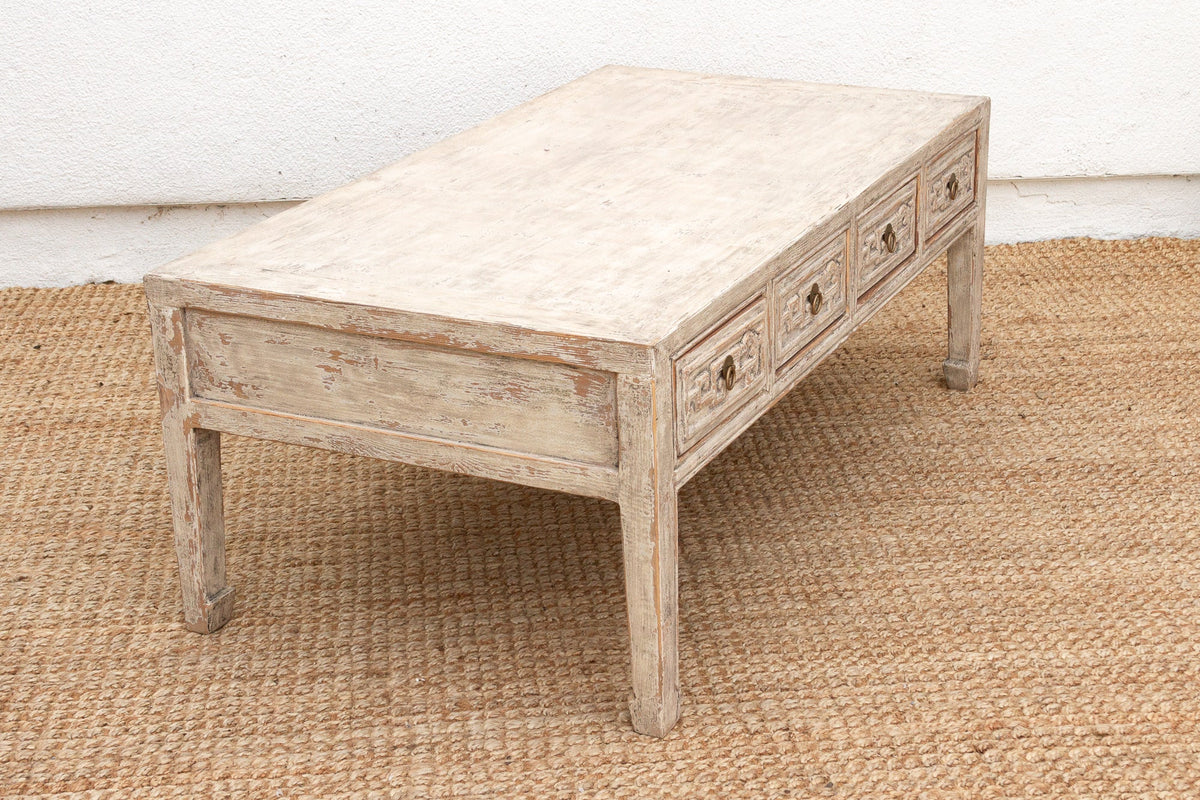 Distressed White Traditional Ming Coffee Table