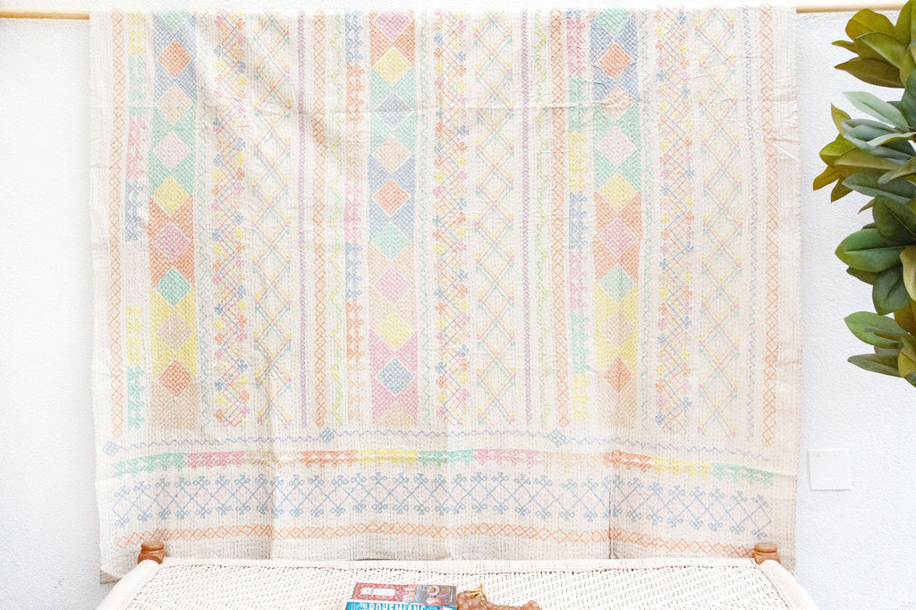 Multicolor Diamond Hand-stitched Cotton Kantha Bedcover