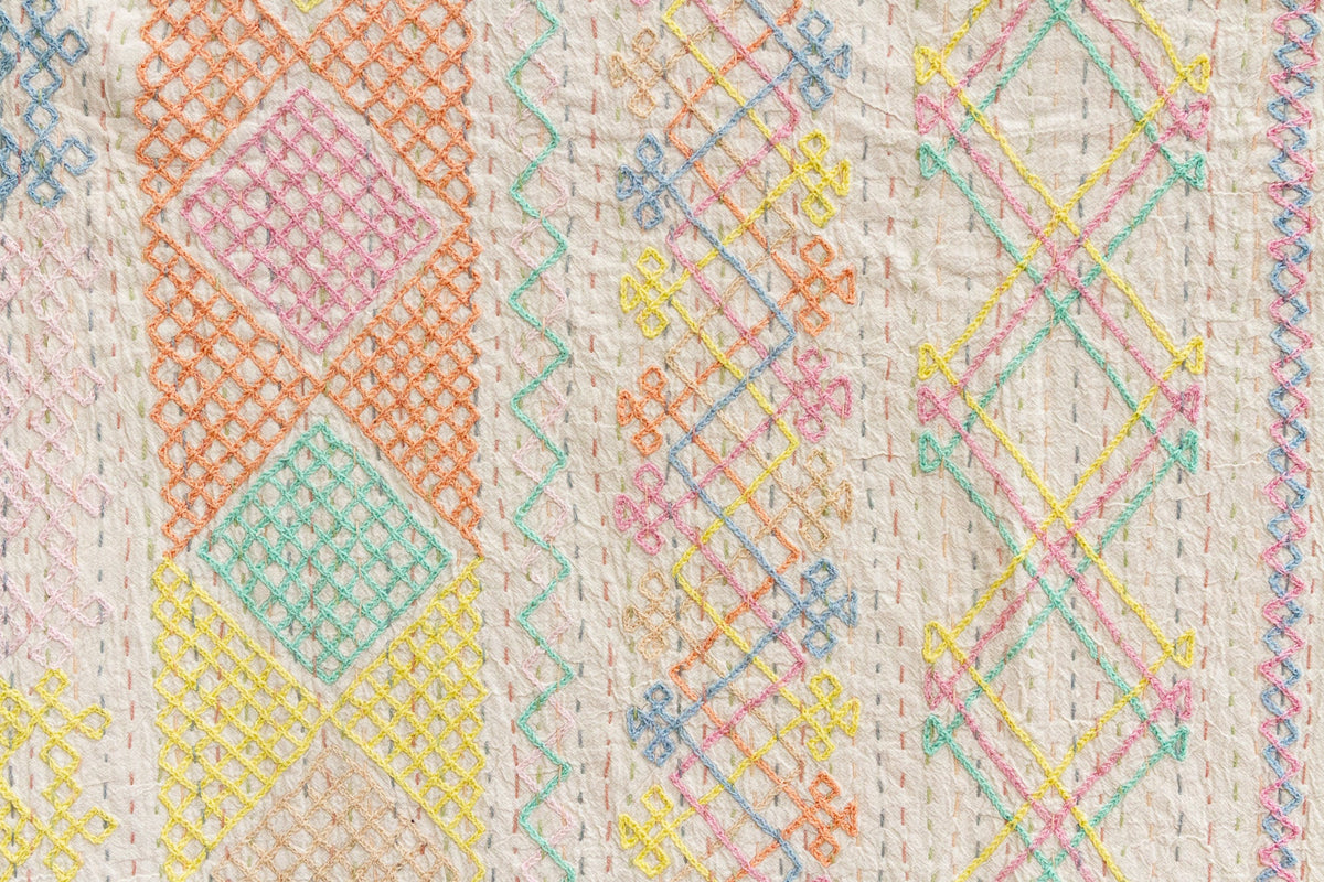 Multicolor Diamond Hand-stitched Cotton Kantha Bedcover