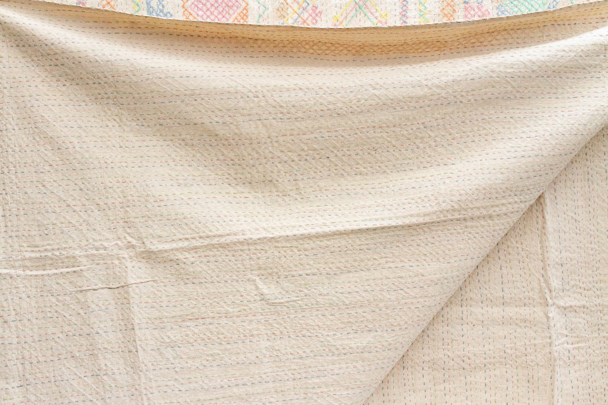 Multicolor Diamond Hand-stitched Cotton Kantha Bedcover