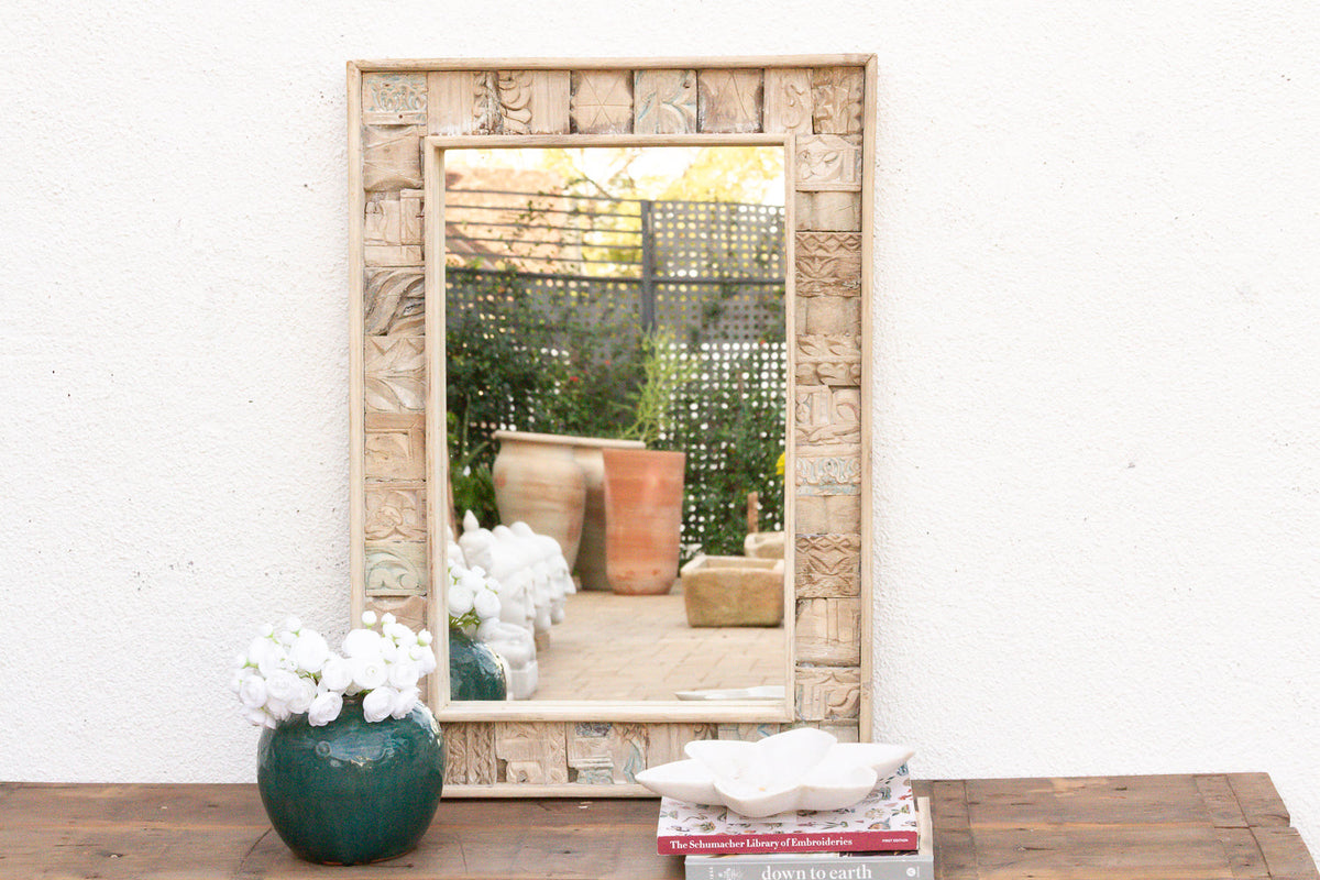 Bleached Carved Wood Mosaic Mirror (Trade)