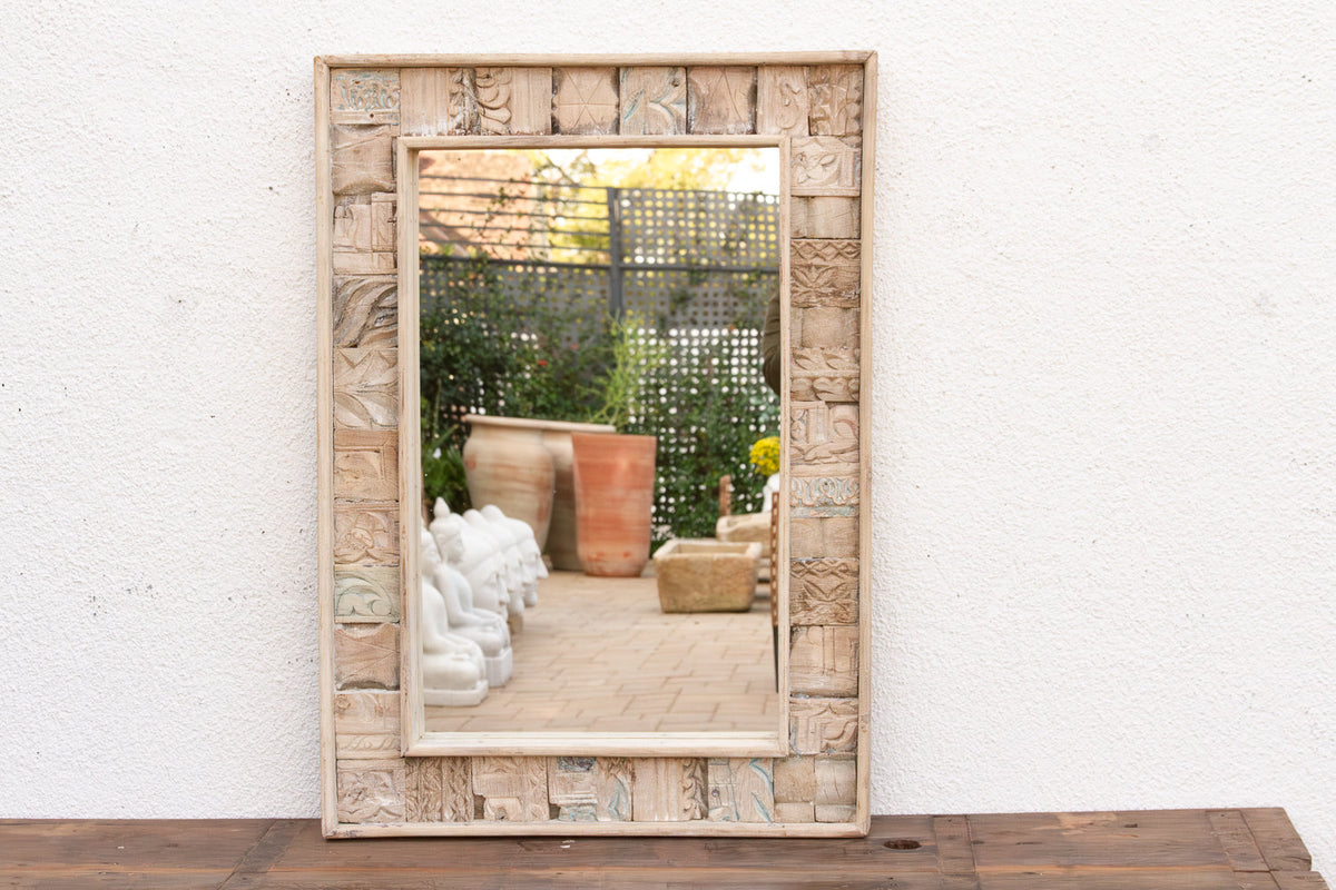 Bleached Carved Wood Mosaic Mirror (Trade)
