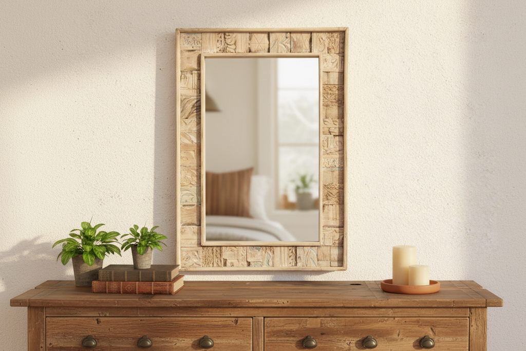 Bleached Carved Wood Mosaic Mirror (Trade)