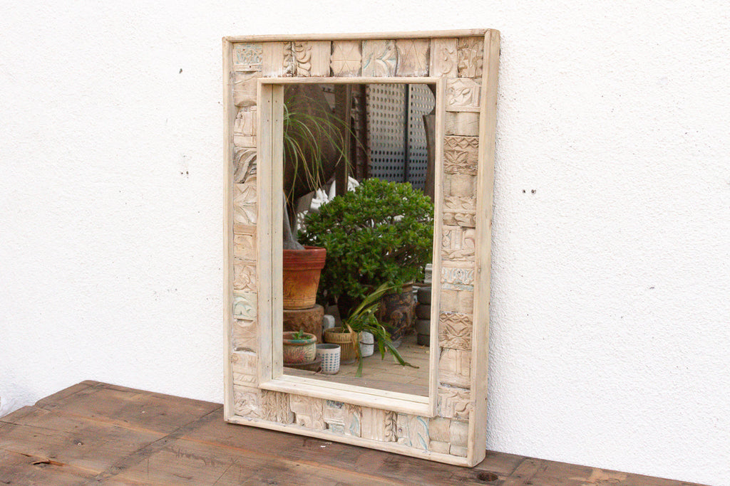 Bleached Carved Wood Mosaic Mirror (Trade)