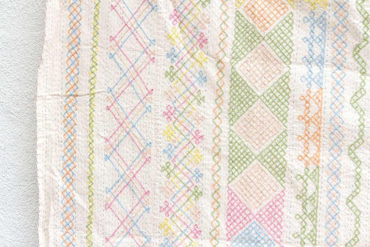 Summer Bloom Hand-stitched Cotton Kantha Bedcover