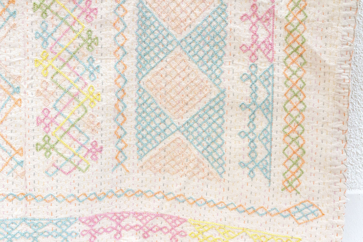 Summer Bloom Hand-stitched Cotton Kantha Bedcover