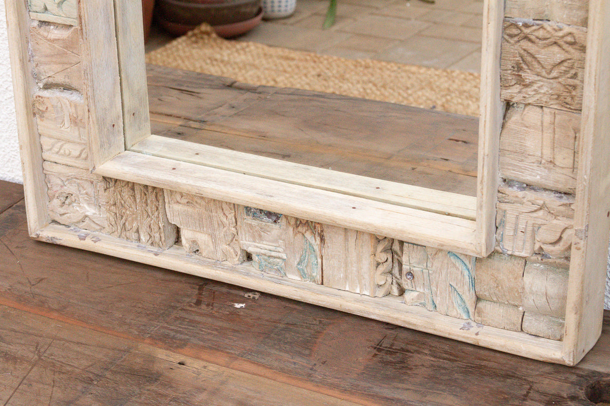 Bleached Carved Wood Mosaic Mirror (Trade)