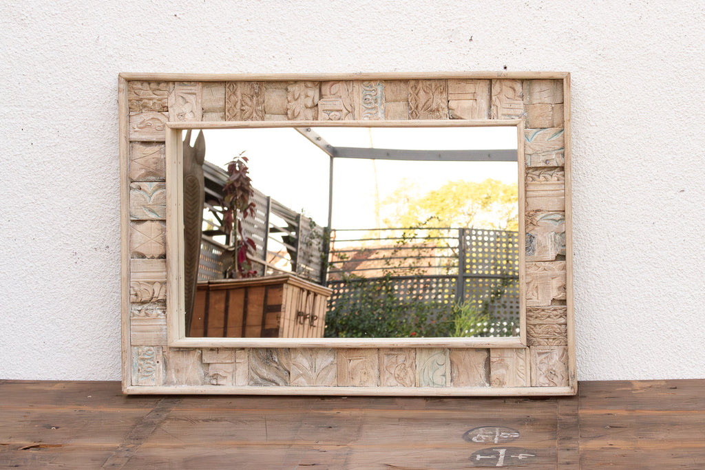 Bleached Carved Wood Mosaic Mirror (Trade)