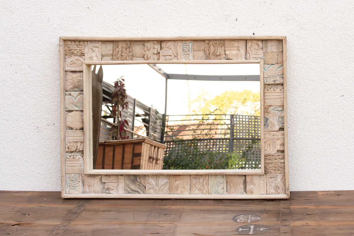 Bleached Carved Wood Mosaic Mirror (Trade)