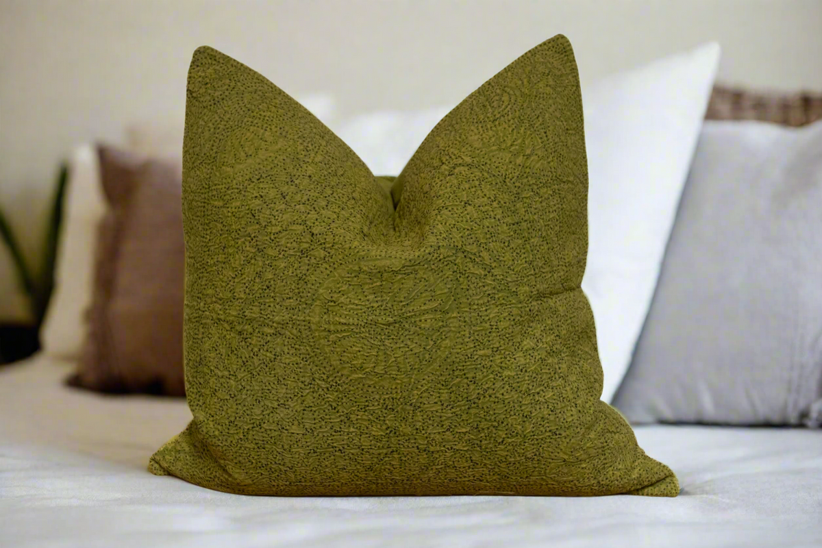 Seaweed Green Hand-Stitched Pillow Cover