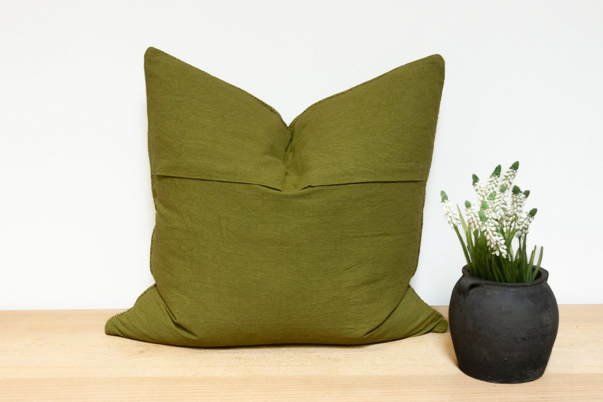 Seaweed Green Hand-Stitched Pillow Cover
