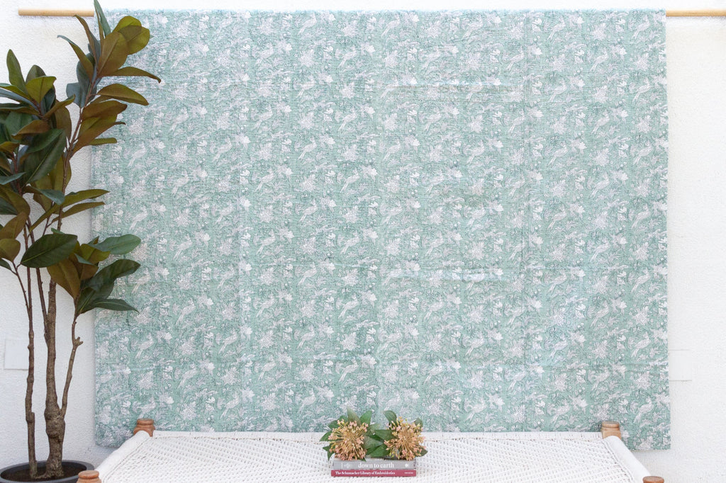 Bird Toile Indian Block Print Coverlet