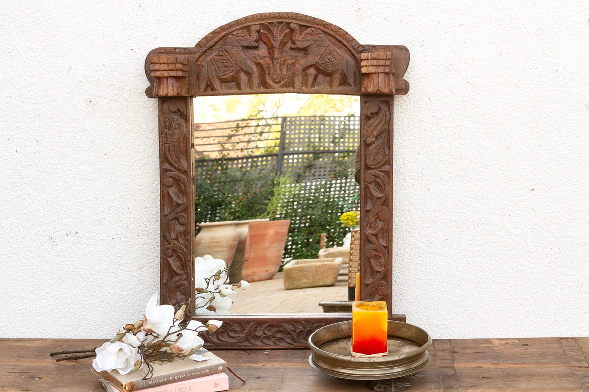 Royal Elephant High-Relief Carved Mirror