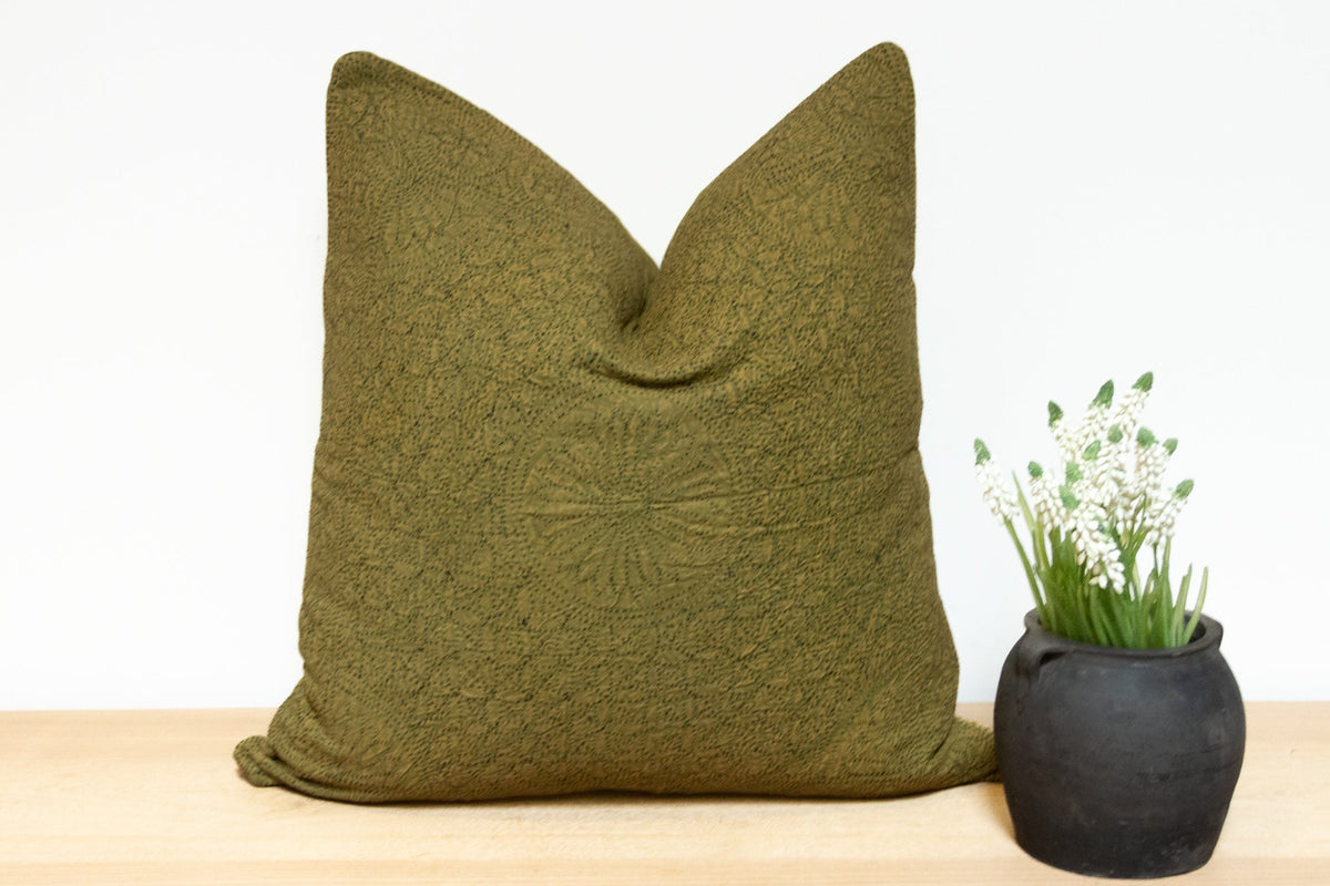 Olive Hand-Stitched Pillow Cover